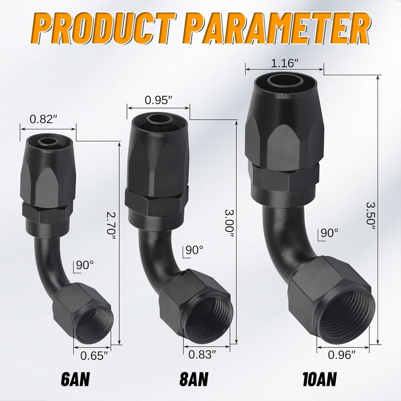 KOOTANS 5pcs 8AN Hose End Fitting 90 Degree Swivel Fuel Line Fittings Black Aluminum 8AN Fittings for CPE Braided Fuel Hose - Image 3